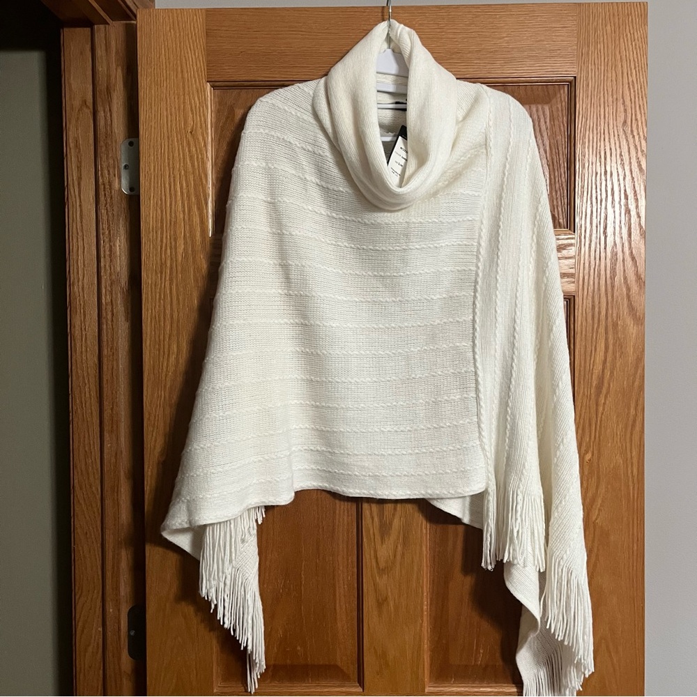 BCBGMaxAzria Cowl Neck Pullover knit Sweater Poncho cream color S/M NWT